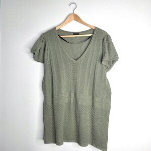 Torrid Olive Green Crochet Knit Short Sleeve Sweater Top Flutter Sleeves